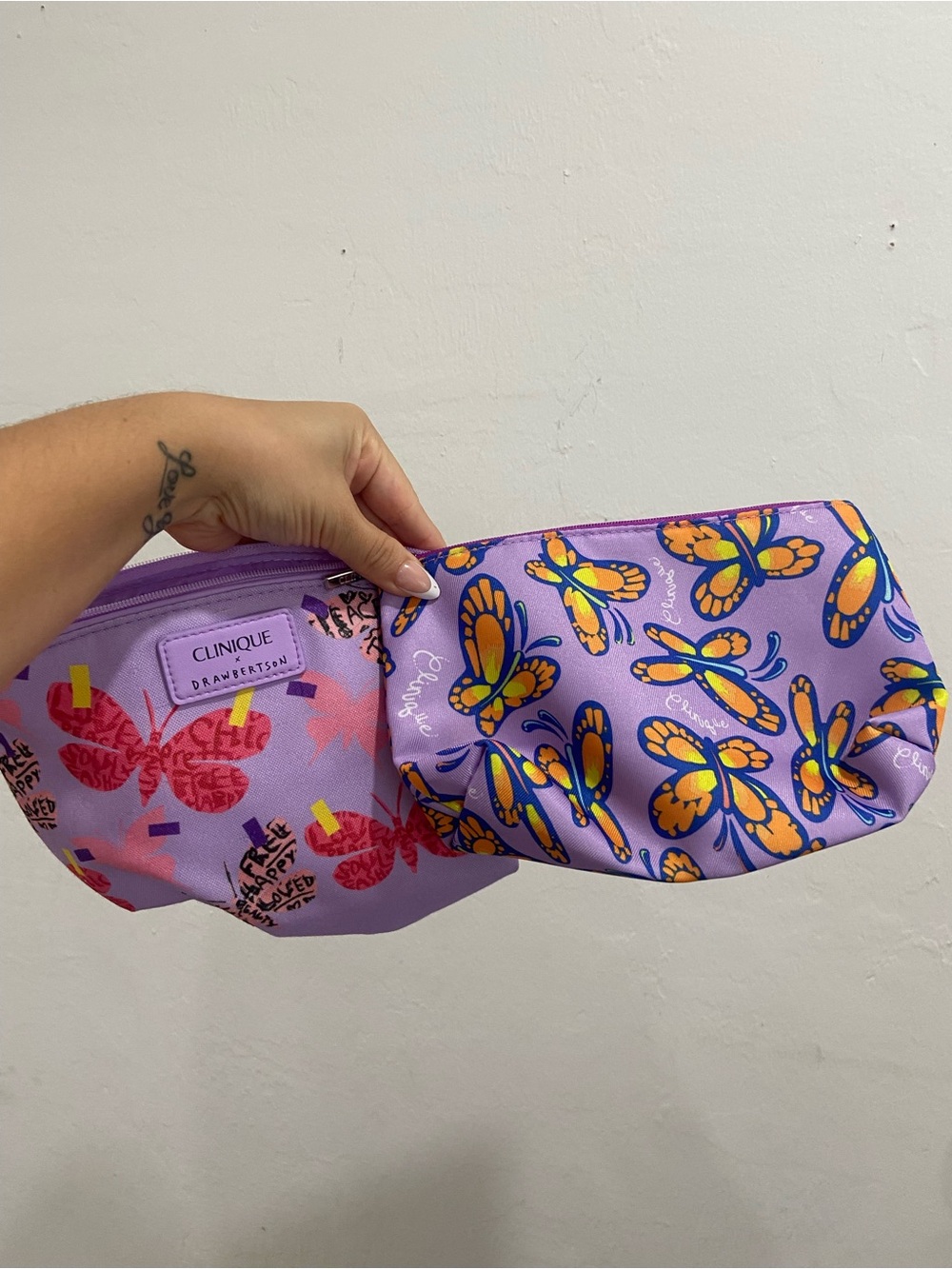 Clinique Kids Lavender Butterfly Print Cosmetic Pouch with Yellow Accents